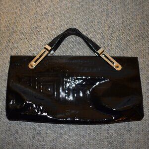 Vintage Due Fratelli Patent Black Leather Embossed Clutch Purse